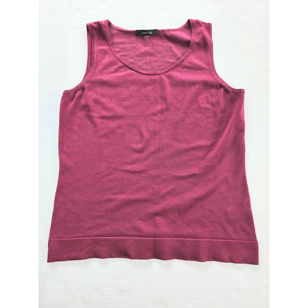 August Silk Magenta Pink Knit Tank Top Sleeveless Silk Blend Scoop Neck Sweater